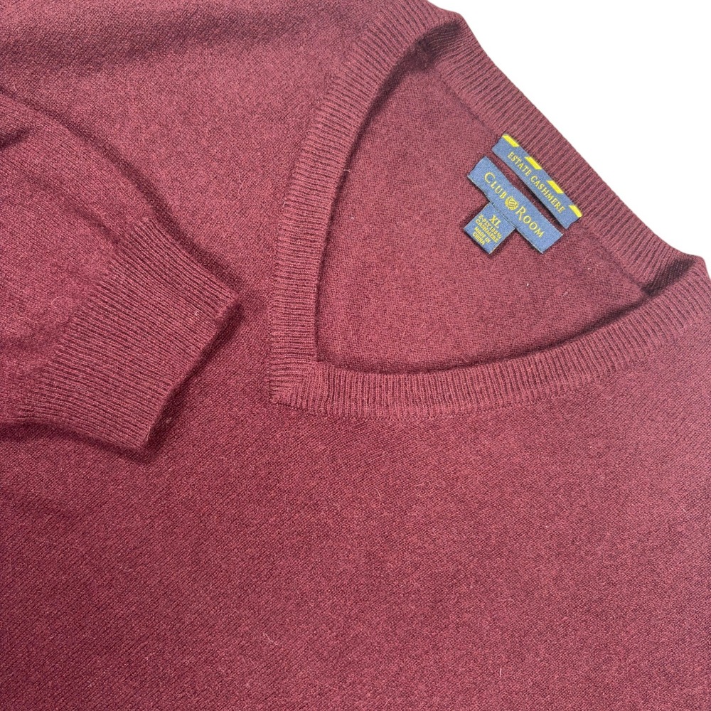 Club Room V-Neck Cashmere Sweater Mens XL Burgundy Red Estate Knit Winter Luxury
